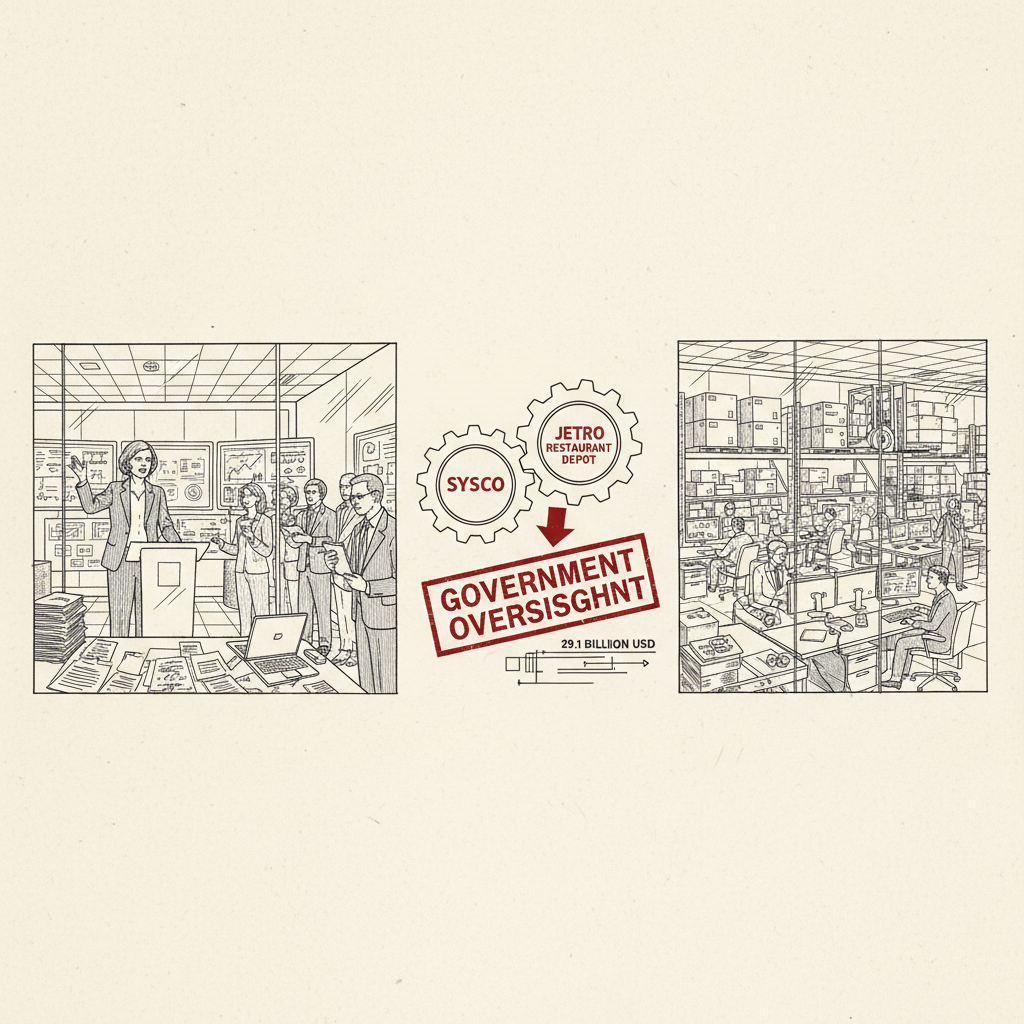 Illustration: Warren Urges Antitrust Scrutiny of Sysco’s $29.1B Jetro Deal